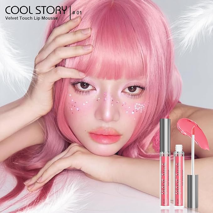 COOL STORY Velvet Lip Stain Mousse, Lip Tint Long-Lasting Waterproof Matte Finish (01)