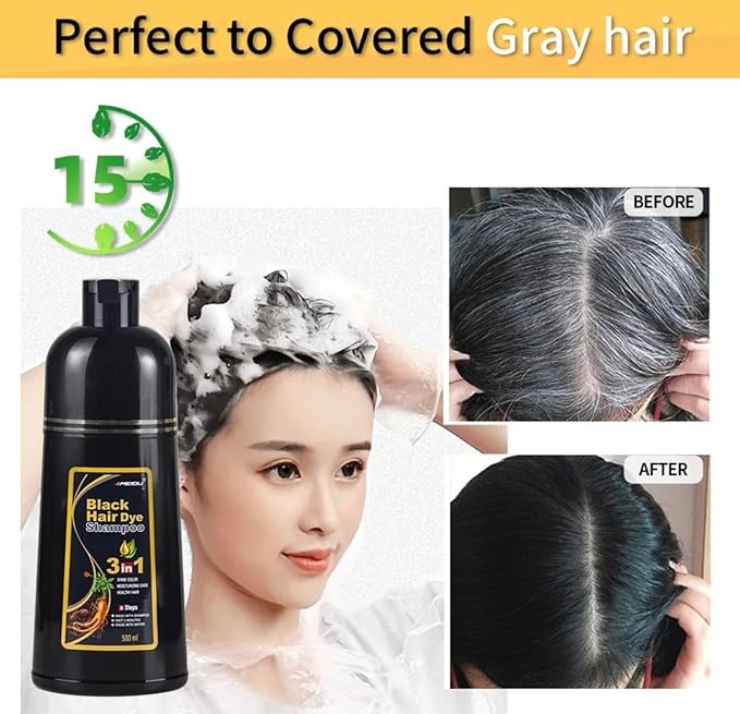 Hair Dye Color Shampoo (7 Colors Available to Choose) 500mL each (BLACK, 500mL)