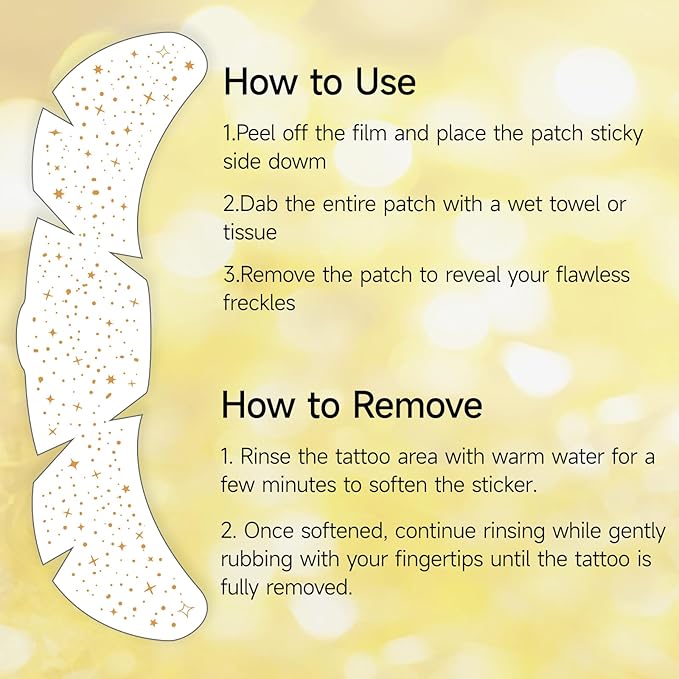 Glitter Freckles Face Tattoo - Freckles Temporary Tattoo Stickers Gold, Face Glitter for Women Girls, Cute Star Sparkle Patches Makeup Accessories for Festival Parties Rave Halloween, Gold 6 Pcs