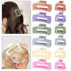 12 Pack Square Colorful Hair Clips, Big and Small Neutral Rectangle Claw Clips, Non-slip Matte Hair Clips for Women,Strong Hold jaw clip for Thick Thin Hair Silver Brown White Pink