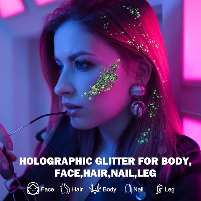 6 Colors Glow in The Dark Makeup UV Black Light Glitter Gel for Body Face Hair Eyeshadow for Raves Festivals Carnival Party