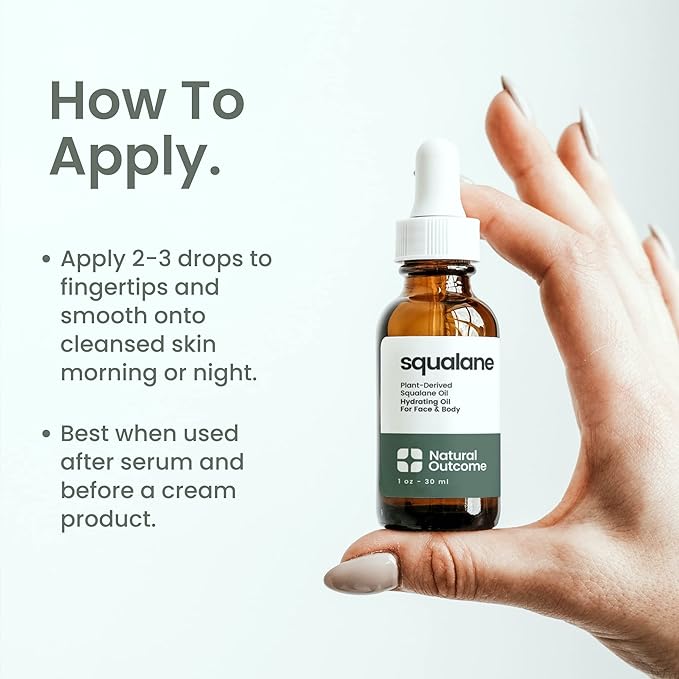natural outcome Pure Squalane Oil l 100% Plant Derived Squalane Oil for Face, Body, Hair & Lips I Weightless Moisturizing Oil Firms Skin, Reduces Fine Lines & Enhances Skin Elasticity I 1 oz