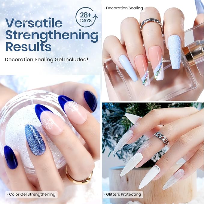 Beetles Christmas Gel Nail Polish Set 5 Winter Colors Dark Blue Glitter White Light Blue Silver Gel Polish with Sealing Gel Sugar Dust Powder Nail Sticker UV LED Needed Gifts for Women Sparkling Snow
