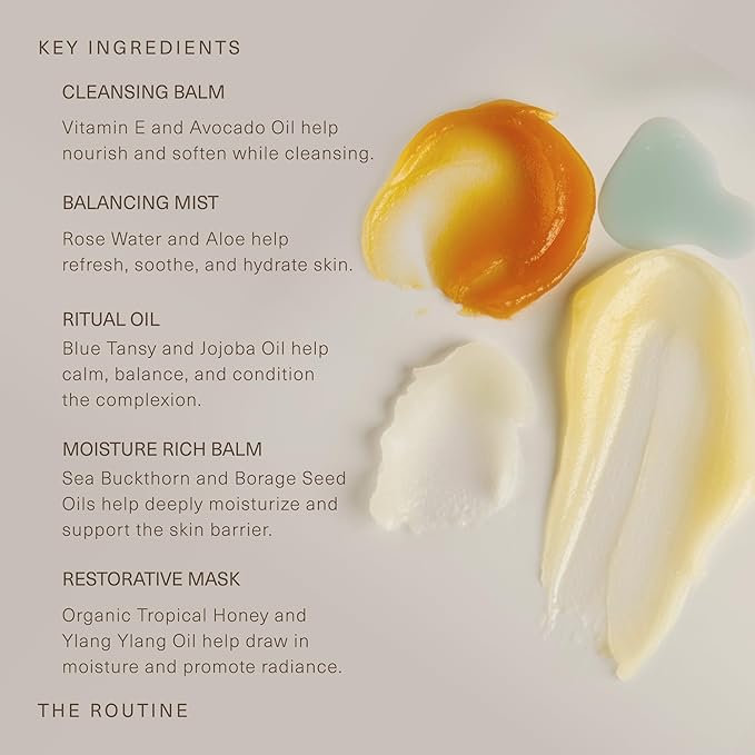 Oak Essentials The Routine At-Home Facial Gift Set | 5-Step Anti-Aging Skincare Routine with Blue Tansy Oil, Cleansing Balm & Face Mask