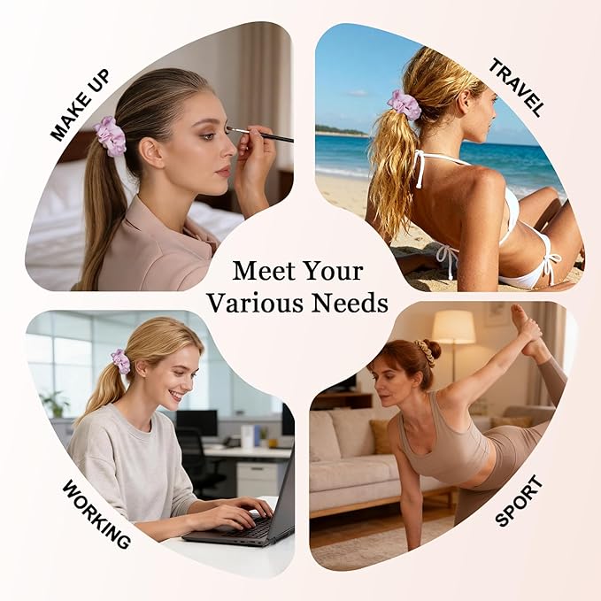 Ultra-Petite Satin Scrunchies for Women – 8PCS Pink Small Hair Ties – Softer Than Silk, No Crease, Frizz-Free, Gentle Elastic Bands for Day & Night, Perfect Gifts