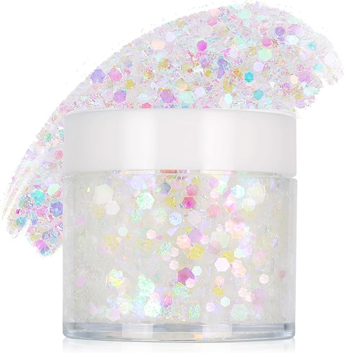 White Face Glitter Gel,Singer Concerts Festival Rave Accessories,Mermaid Body Glitter,Carnival Halloween Hair Glitter Sequins Face Glitter Paint Makeup,Sparkling Chunky for Women&Kids