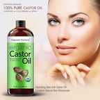 Natural Riches Organic Castor Oil - Cold Pressed, USDA Certified for Dry Skin, Hair Loss, Dandruff, Hair Growth, and Thicker Eyelashes & Eyebrows - 32 fl. oz.