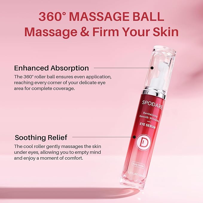 Caffeine & Retinol Eye Serum for Dark Circles, Puffiness and Wrinkles, Under Eye Cream with Hyaluronic Acid, Niacinamide & Peptides, Roller Serum with 360°Massage Ball - 0.5 fl. oz