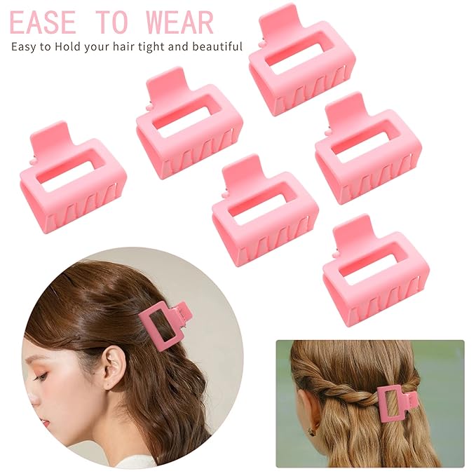 12 Pack Pink Square Claw Clips, Big and Small Neutral Rectangle Hair Claw Clips, Non-slip Matte Large Hair Clips for Women,Strong Hold jaw clip for Thick Thin Hair