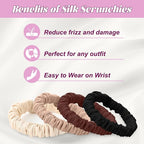 4Pcs Mulberry Silk Scrunchies Set, Silk Hair Ties Elastic for Women, Skinny Scrunchies Reduces Breakage for All Hair Types Srevela