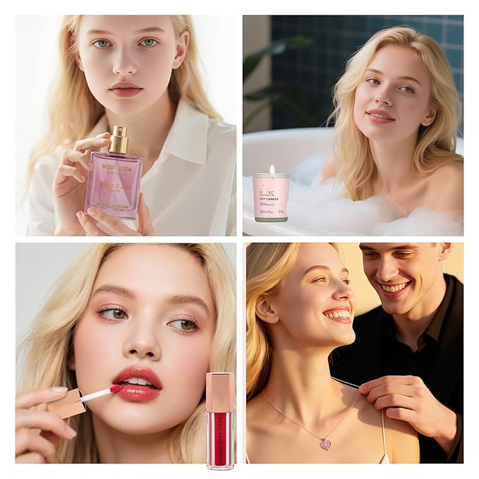 Rose Facial Skin Care Set, 33 Pcs Bath & Body Spa Basket for Women, Beauty Care Kit, Sheet Mask, Makeup Bag, Face Serum, Bath Bomb, Perfume, Christmas, Mother Day, Valentine's, Birthday, Baby Shower