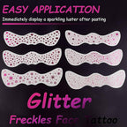 Face Glitter Makeup Patches, Face Glitter Freckles Face Tattoo, Sparkle Freckles Temporary Tattoo, Hot Pink Face Speckles Patches, Sweatproof Waterproof Fake Freckles for Women 6 Sheets