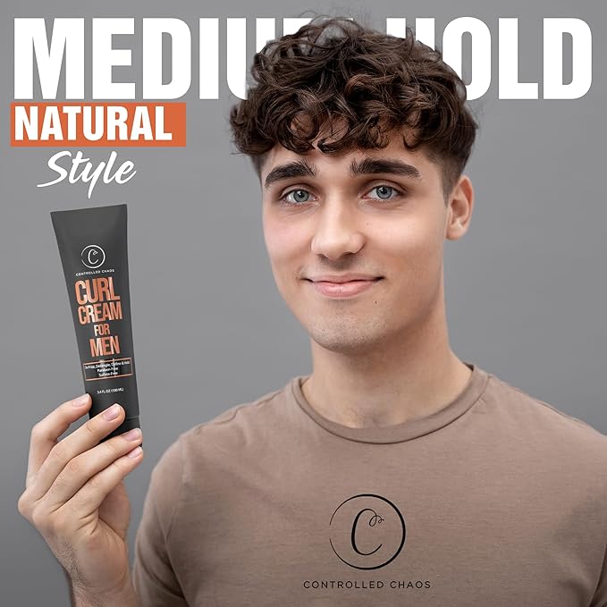 Controlled Chaos Curl Cream for Men - Hair Styling Cream For Wavy and Curly Hair With Shea Butter, Jojoba Oil, Coconut Oil, Add Smoothness, Anti-frizz, Sulfate-Free Curl Cream (3.4oz)