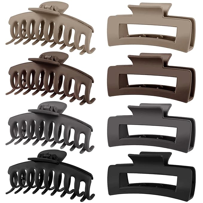 TOCESS 8 Pack Neutral Big Hair Claw Clips for Women Large Claw Clip for Thin Thick Curly Hair 90's Strong Hold 4.33 Inch Nonslip Matte Jumbo Hair Clips