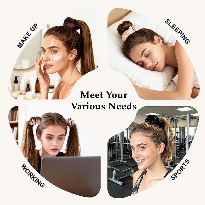 Velvet Scrunchies for Women – 8PCS Neutral Large Hair Ties – Black, Blonde, Dark Brown, Light Brown – No Crease, Frizz-Free, Soft & Gentle Elastic Hair Bands, Everyday Hair Accessories Gifts