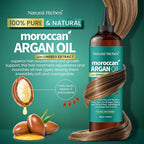 Natural Riches Moroccan Argan Oil for Hair Treatment with Linseed Extract – Smooths Frizz, Detangles, Conditions & Boosts Shine – Deep Hydration for Dry, Damaged, Curly & Color-Treated Hair – 8 fl oz