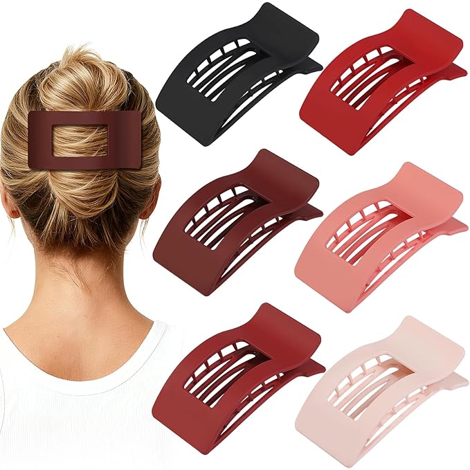French Flat Hair Clips for Women 6pcs Hair Claw Clips for Thick or Thin Hair Matte Claw Clips for Girls Barrettes Non-Slip Strong Hold Hair Accessories for Women (Red)