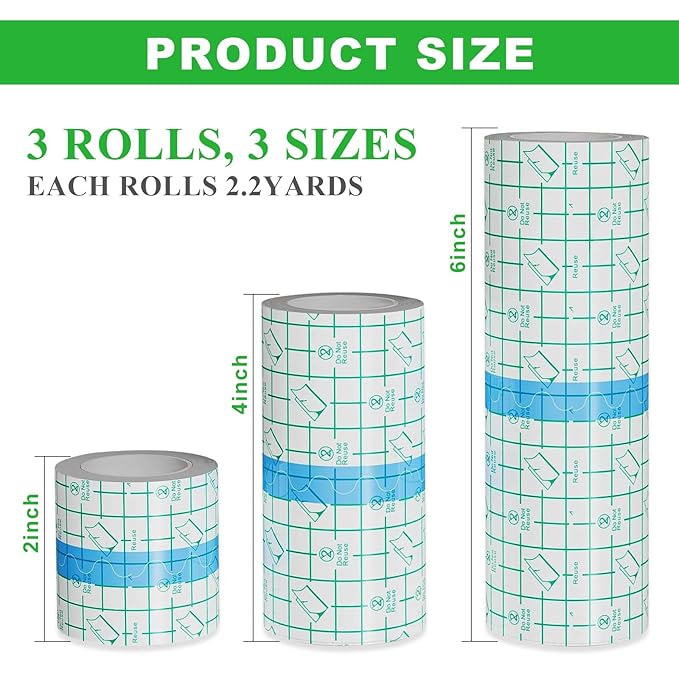 3 Rolls Tattoo Aftercare Bandage - Jconly Waterproof Tattoo Film Second Skin Tattoo Cover Up Patch Tape Healing Wrap Tattoo Supplies for Swimming, Shower, Wound Initial Healing(2 Inch, 4 Inch, 6 Inch)