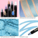 evpct 4Pcs Cream Blue Eyeshadow Stick Pencil Set for Eyes Waterproof Sky Blue Dazzling Blue Greenish Cyan Royal Blue Shimmer Metallic Holographic Eyeshadow Crayon Stick Bulk