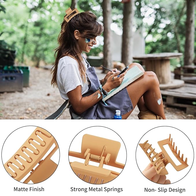 3.5 Inch Square Hair Clips for Women 6 Pack Hair Claw Clips Medium Claw Clips for Thick Thin Hair Rectangle Banana Jaw Hair Accessories for Women Girls -Basic