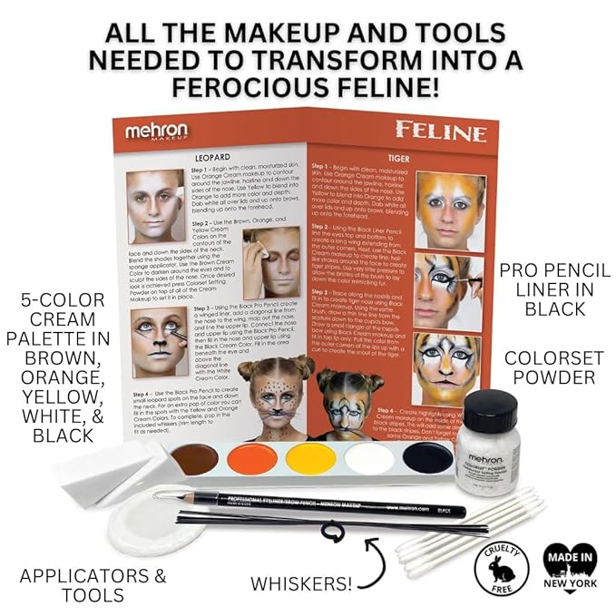 Mehron Makeup Premium Character Kits| Makeup Kits for Halloween & Cosplay| Made in the USA | Complete Kit | Includes all Tools & Instructions on How to Create the Look | (Feline/Cat)