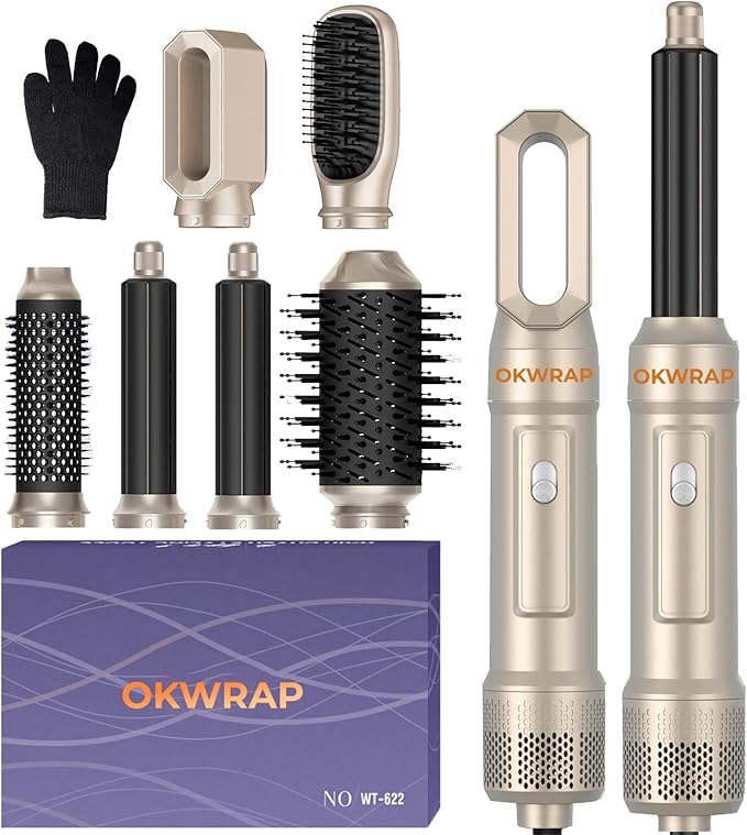 6 in 1 Blow Dryer Brush, Upgrade Hair Dryer Brush Set Negative Ion Air Styler Curling Wrap Air Curler, Hot Air Brush Curling Iron Hair Styling Tools As A Gift for Straight/Curl/Dry/Smooth