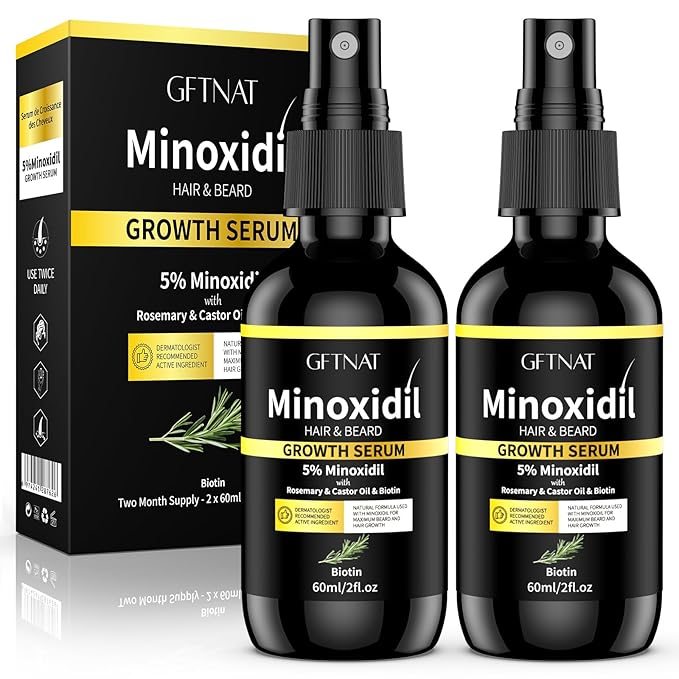 5% Minoxidil Spray for Men and Women Hair Loss Solution with Biotin and Rosemary Hair Growth Serum (Glass Bottle), Extra Strength 5 Percent Minoxidil for Thicker Fuller Hair Regrowth Treatments