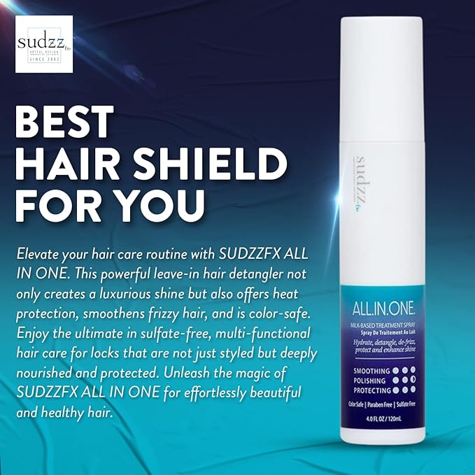 SUDZZFX ALL IN ONE Powerful Leave-in Hair Detangler - Creates Shine - Heat Protection - Smoothes Frizzy Hair - Color Safe - Sulfate Free