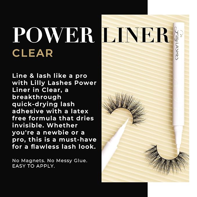 Lilly Lashes Power Liner Eyelash Glue for False Lashes | Clear Lash Glue | Quick Dry, Waterproof, Lash Adhesive | Vegan & Cruelty Free