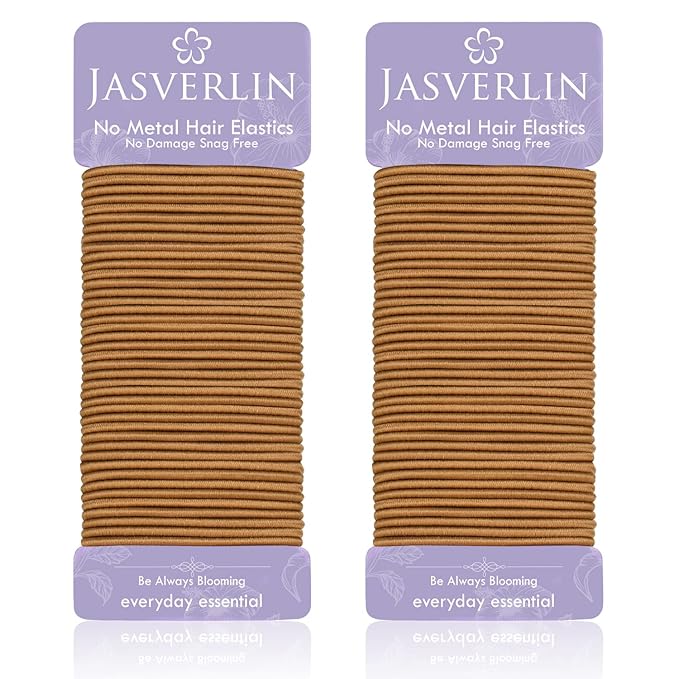 Hair Ties Brown Nylon Hair Rubber Bands for Women Girls Fine Medium Beauty Hair Elastics, Skinny Ponytail Holder Snag Free No Damage No Breakage 2mm 80 Pcs JASVERLIN (Light Ash Brown)