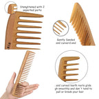 Wide Tooth Wooden Comb Handmade - Natural Vintage Style Wide Tooth Comb for Curls Gentle Styling - Anti-Static Wood Hair Combs For Women Detangling (Sparse Tooth)