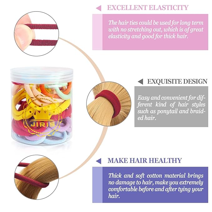 50Pcs Hair Ties for Women Girls,Cotton Seamless Hair Ties, Soft Ponytail Holders,No Crease No Damage Elastics Hair Bands with Box for Thick Heavy and Curly Hair (Set 2)