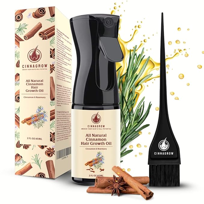 Hair Growth Oil with Rosemary & Cinnamon – Thicker Hair, Scalp Nourishment & Strength – Lightweight, Non-Greasy, Fast Absorbing Formula – 60 ml (2 fl oz) Bottle with Pump Dispenser