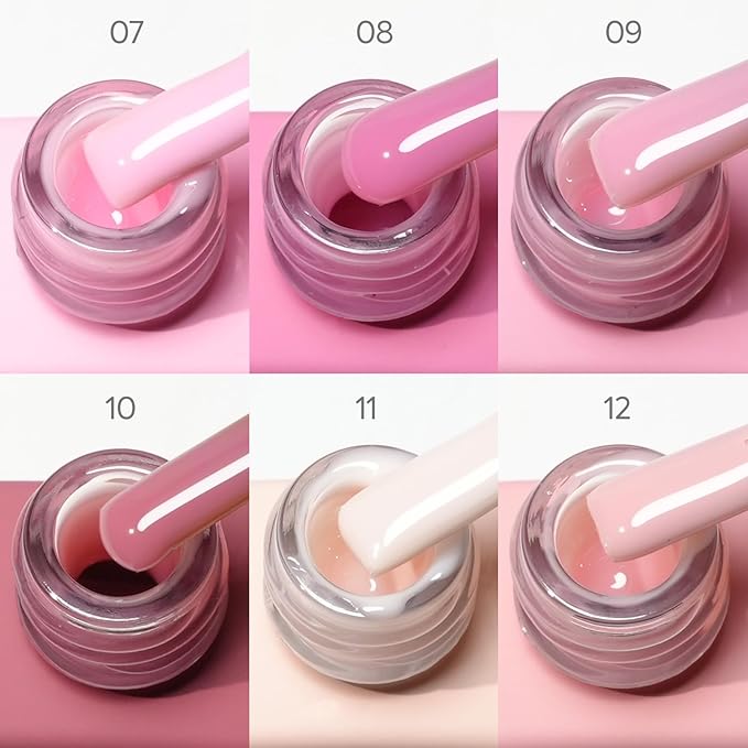 CANNI Rubber Base Gel Nail Polish Set- 6 Pcs 9 Ml Transparent Pink Rubber Base for Nails, Soak Off LED Nail Gel Manicure Kit DIY at Home Salon Gifts