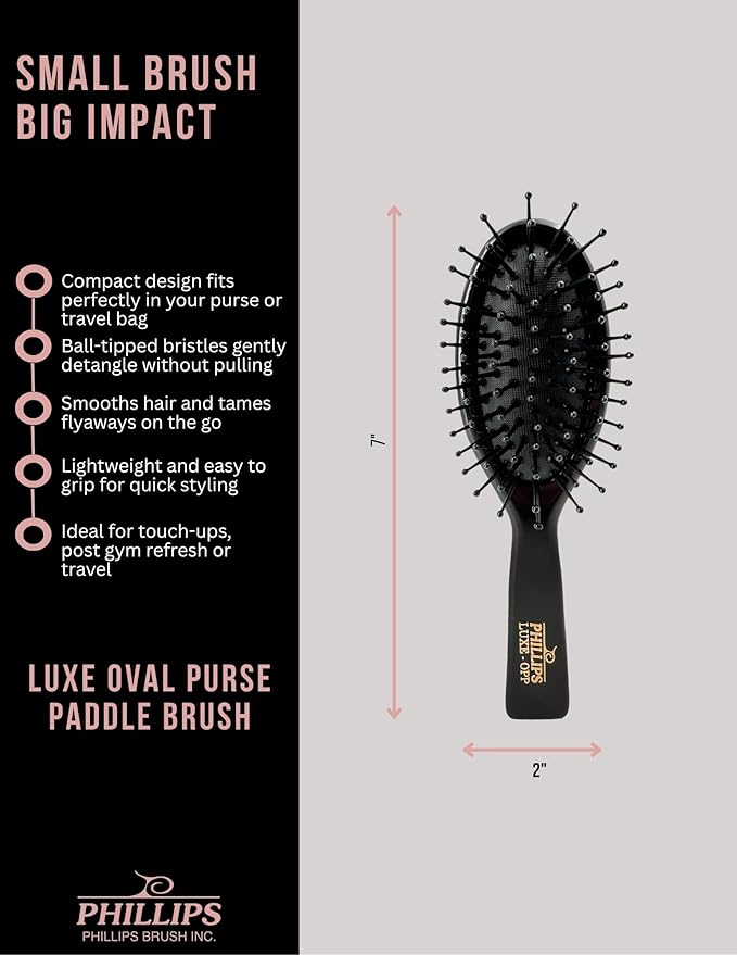 Phillips Brush Luxe Square Paddle Purse Sized Hair Brush, Sleek Black Color with Gold Accents – 7 inch Detangler Paddle Brush from the Luxe Series by Phillips Brush