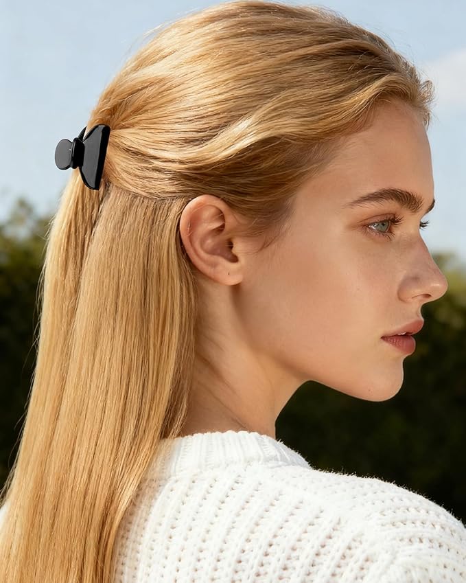 MAORULU 2 Pack Mini Acetate Hair Claw Clips – 1.6 Inch Small Durable Hair Clips for Women & Girls, Strong Hold Tiny Jaw Clips for Bangs & Half Up Hairstyles (Black)