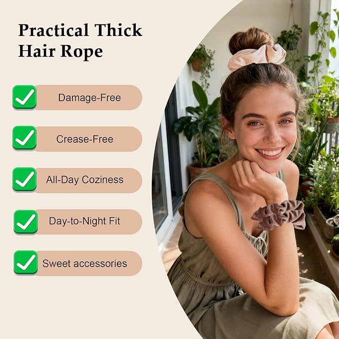 Velvet Scrunchies for Women – 8PCS Neutral Large Hair Ties – Black, Blonde, Dark Brown, Light Brown – No Crease, Frizz-Free, Soft & Gentle Elastic Hair Bands, Everyday Hair Accessories Gifts