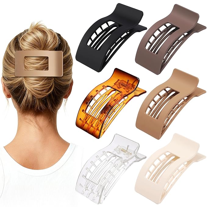 French Flat Hair Clips for Women 6pcs Hair Claw Clips for Thick or Thin Hair Matte Claw Clips for Girls Barrettes Non-Slip Strong Hold Hair Accessories for Women (Transparent)
