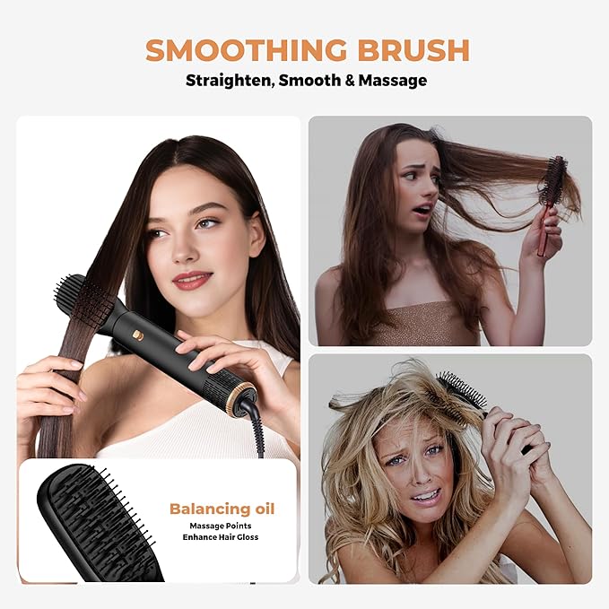 5 in 1 Hair Dryer Brush Set,Professional Negative Ionic Hot Air Styler, Air Curling Wrap Styler,Detachable Blow Dryer Brush With Auto Wrap Curlers,Hair Styling Tools For Straight/Curl/Drying/Smoothing
