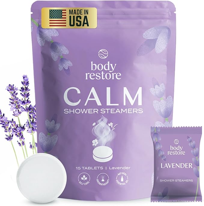 Body Restore Shower Steamers Aromatherapy 15 Pack - Christmas Stocking Stuffers, Birthday Gifts for Women, White Elephant, Relaxation, Self Care for Men - Lavender