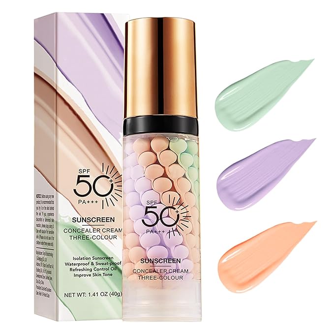 3 In 1Primer for Face Before Makeup,Sunscreen Isolation Cream, SPF 50, One Step Color Corrector Face Primer, Blurs Imperfections Oil Control & Moisturizing Skin Tone Correcting,Radiance Skin