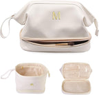 Stocking Stuffers for Women-Birthday Gifts-Teen Girl Gifts Trendy Stuff Initial Makeup Bag for Women, Double Layer Cosmetic Bag with Makeup Brush Organizer, Travel Toiletry Bag,Bride Gift