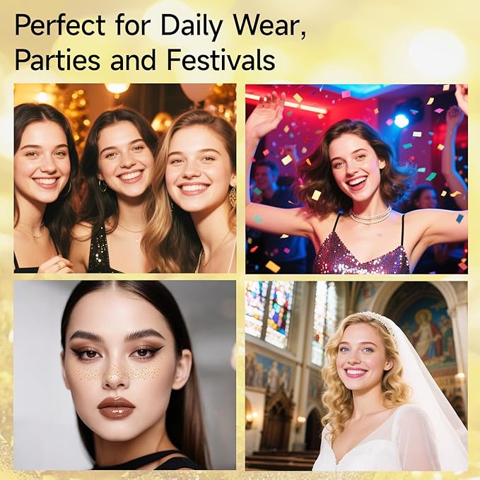 Glitter Freckles Face Tattoo - Freckles Temporary Tattoo Stickers Gold, Face Glitter for Women Girls, Cute Star Sparkle Patches Makeup Accessories for Festival Parties Rave Halloween, Gold 6 Pcs