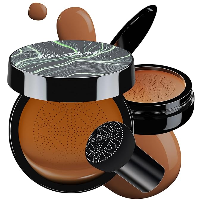 Mushroom Head Air Cushion CC Cream - Tattoo Cover up BB Cream Foundation Makeup Moisturizing Concealer Long-Lasting, Cushion Foundation Full Coverage Self Adjusting for All Skin Types (Deep)