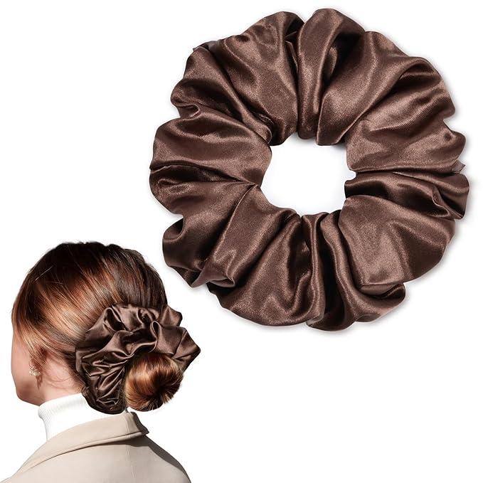 CEELGON Dark Brown Big Satin Scrunchie6.5 Inches Jumbo Scrunchies Silky Hair Ties Oversized Ponytail Holderfor Thick Curly Hair Extra Large Hair Accessories for Women (Espresso)
