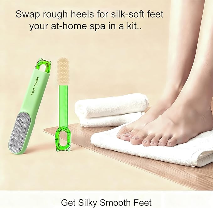 2-in-1 Pedicure Scrubber Tool - Stainless Steel Dual-Sided Foot File & Callus Remover, Durable Easy-to-Clean Rasp for Hard Dead Skin, Corn Removal & Soft Feet,Dry & Wet Use (Green)