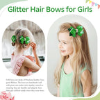4" Sparkly Glitter Sequin Ribbon Hair Bow Clips,Pearl Wedding Boutique Alligator Barrettes Pins for Teens Toddler,Cheerleader Girls Kids Birthday Party Dress Decor Accessory (Green)