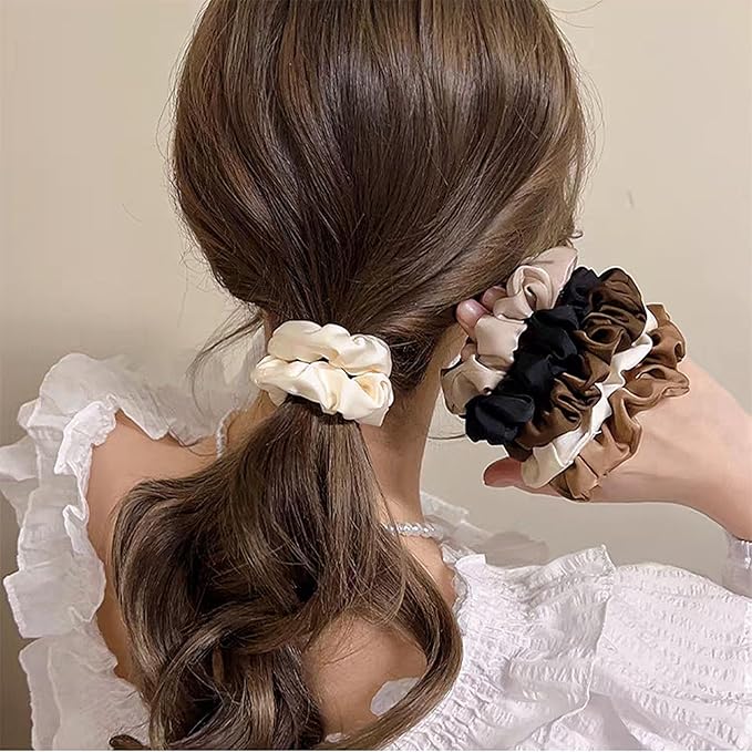 24 Pcs Satin Silk Scrunchies – Soft Hair Ties for Women & Girls, Thick Elastic Ponytail Holders, Hair Bands & Wrist Bracelets, Assorted Colors Scrunchies Hair Ties Silk Satin Scrunchy Hair Accessories