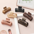 Hair Clip, 3.5 Inch Medium Square Claw Clips Rectangle Clips 6 Pack Rubber Paint Acrylic Plastic Metal, Non-Slip Design for Women Girls - Coffee