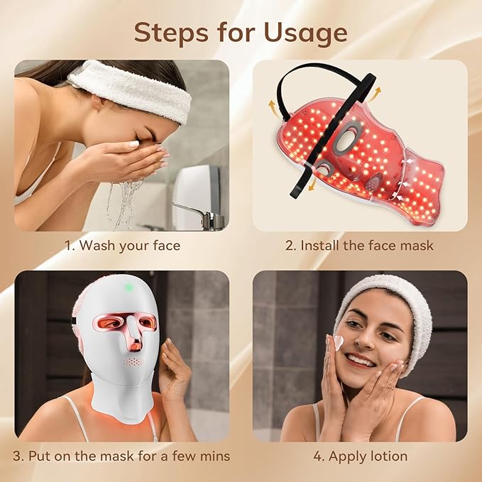 Red Light Therapy Mask for Face,Cordless LED Face Mask Light Therapy,USB C Rechargeable,Infrared Lights Masks for Home Working Travel Yoga Sleep